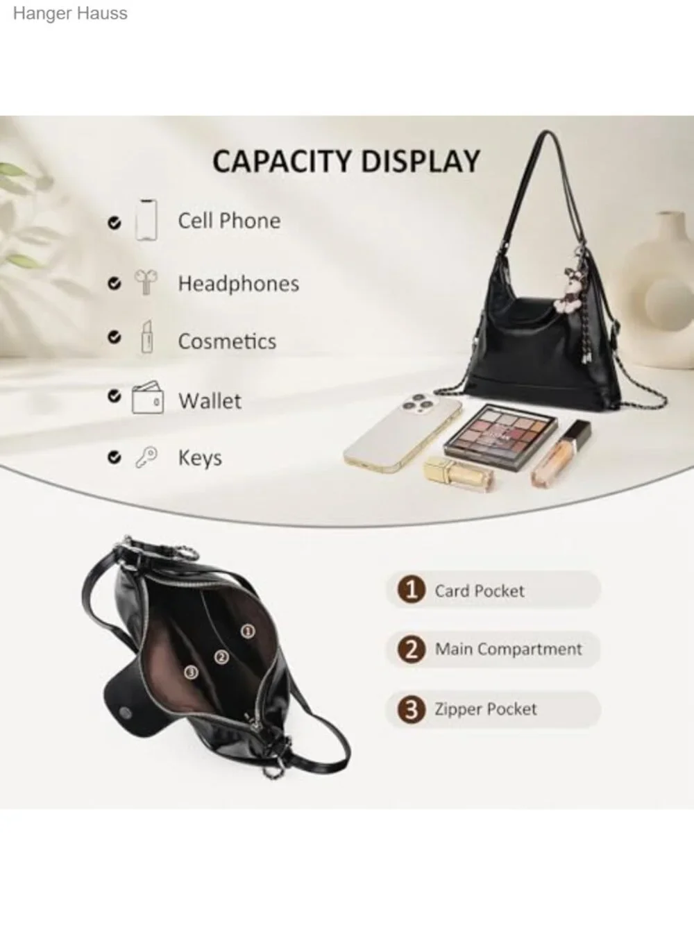 Convertible Faux Leather Hobo Shoulder Backpack Purse with Zipper Closure